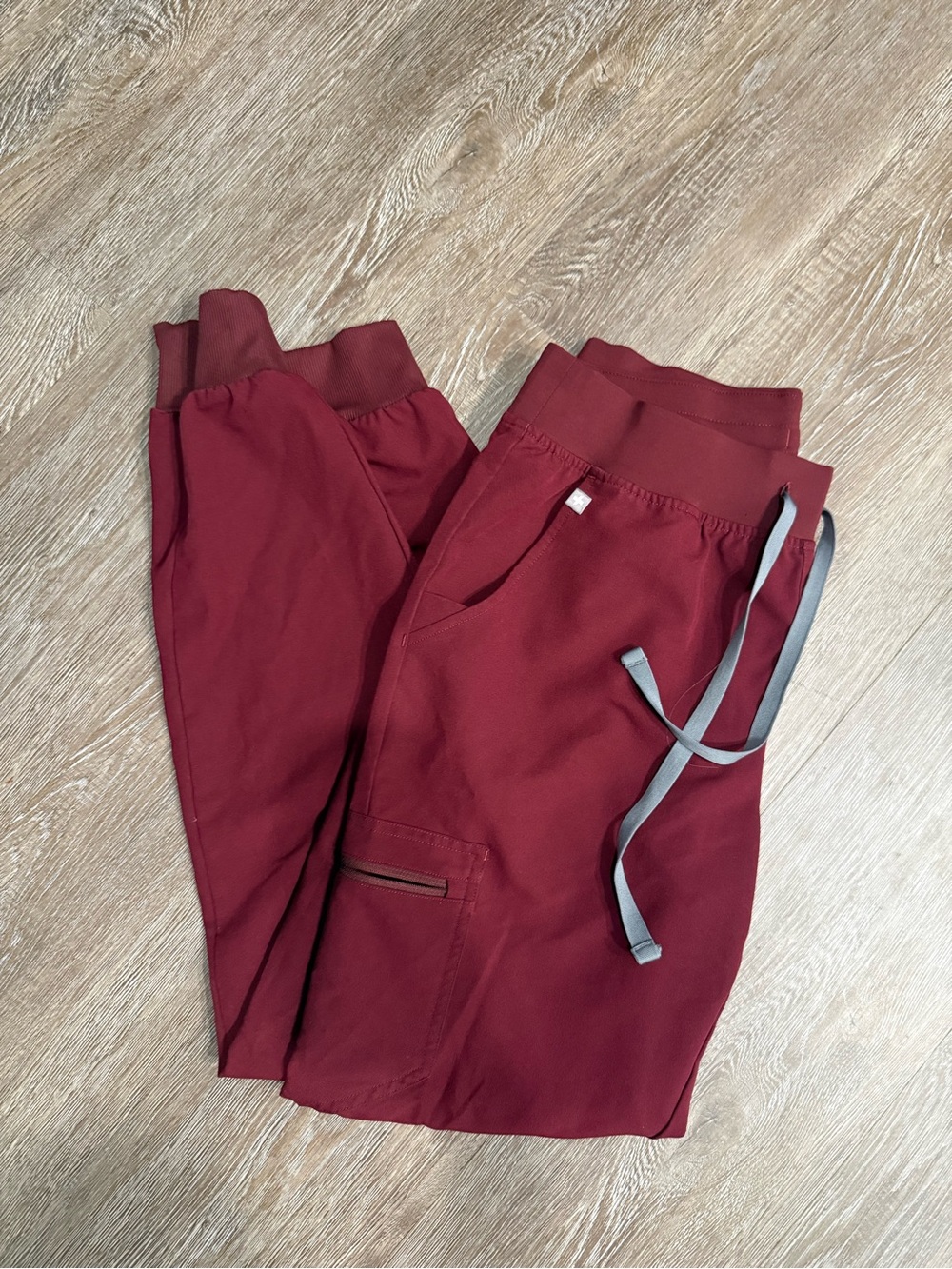 Figs Burgundy Jogger Scrub Pants with Contrast Drawstring